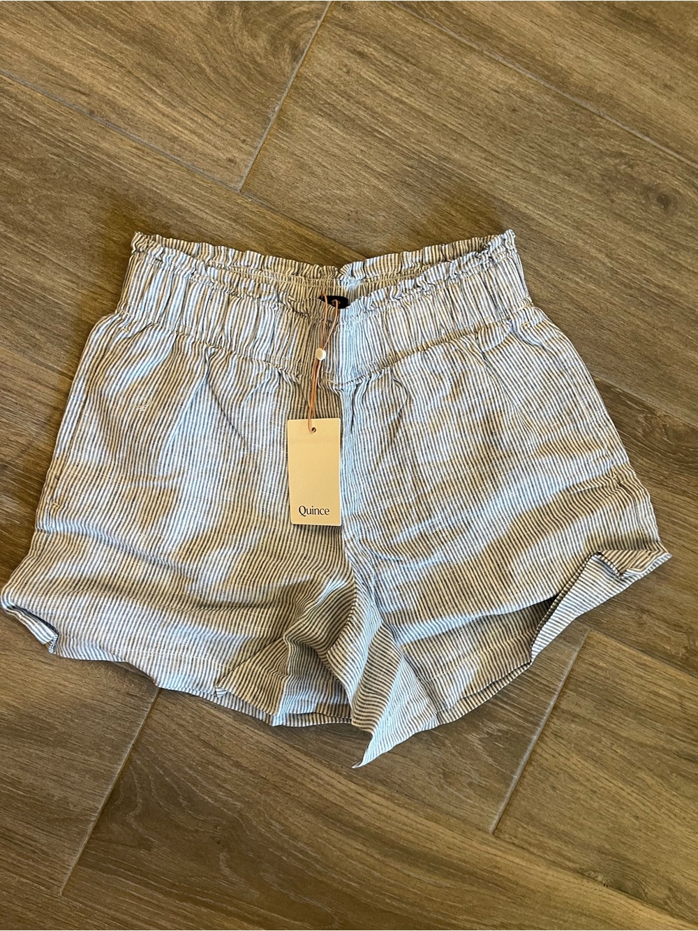 Quince Blue & White Striped Elastic-Waist Athletic Shorts